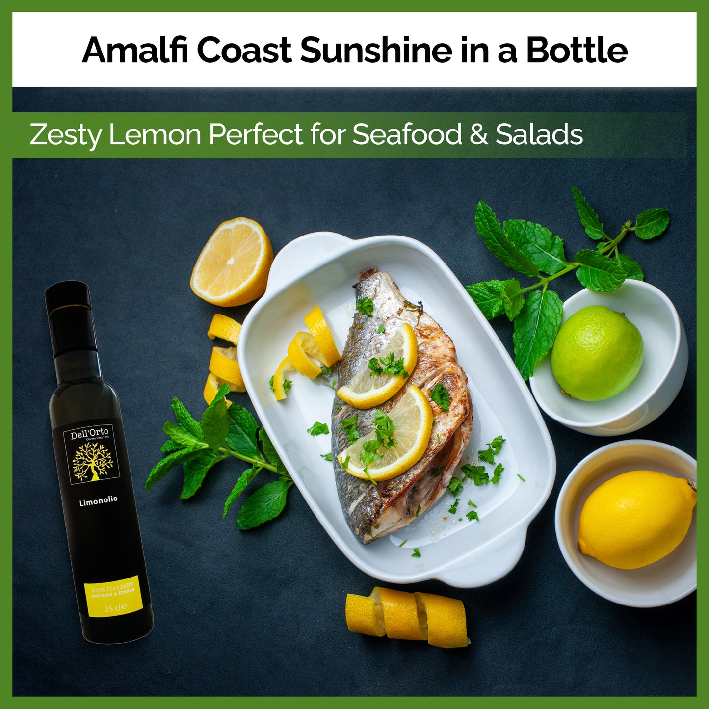 Dell’Orto Limonolio – Lemon-Infused Extra Virgin Olive Oil – Cold-Pressed with Amalfi Lemons – Bright, Fragrant & Flavorful