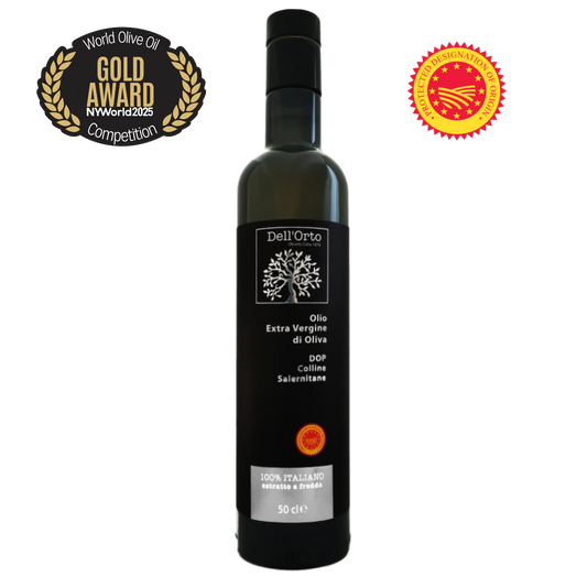 Dell’Orto PDO Extra Virgin Olive Oil – 2025 NYIOOC Gold Medal Winner, Certified Authentic Colline Salernitane EVOO – Rich, Bold & Complex Flavor