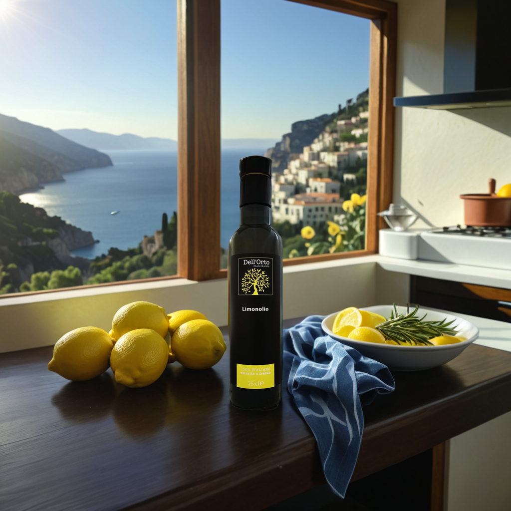 Dell’Orto Limonolio – Lemon-Infused Extra Virgin Olive Oil – Cold-Pressed with Amalfi Lemons – Bright, Fragrant & Flavorful