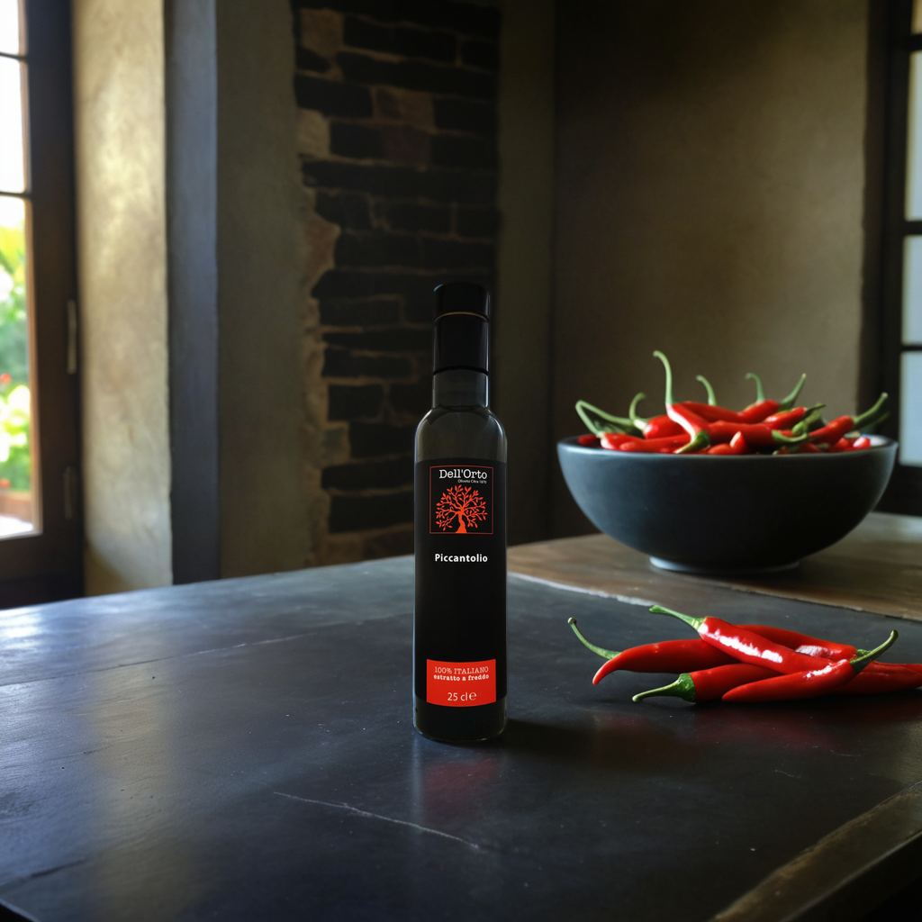 Dell’Orto Piccantolio – Spicy Chili-Infused Extra Virgin Olive Oil – Bold, Balanced & Perfectly Spiced