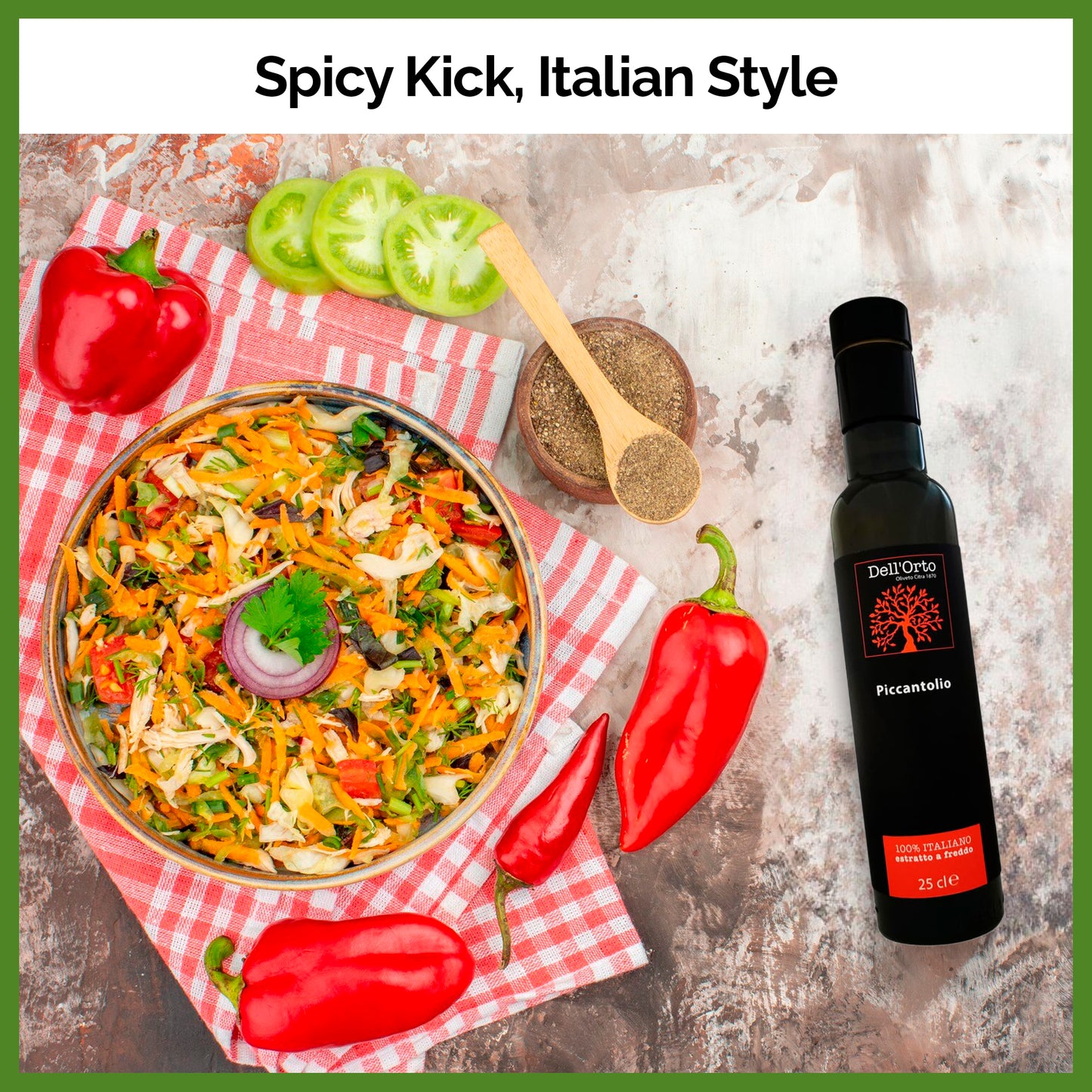 Dell’Orto Piccantolio – Spicy Chili-Infused Extra Virgin Olive Oil – Bold, Balanced & Perfectly Spiced