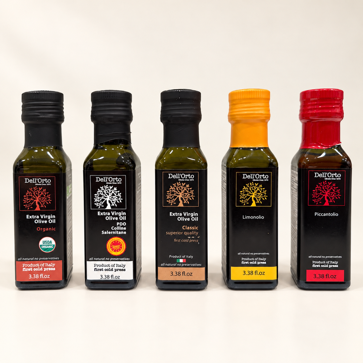 Dell’Orto Extra Virgin Olive Oil Gift Set – Five 100ml Gourmet Italian EVOO Bottles