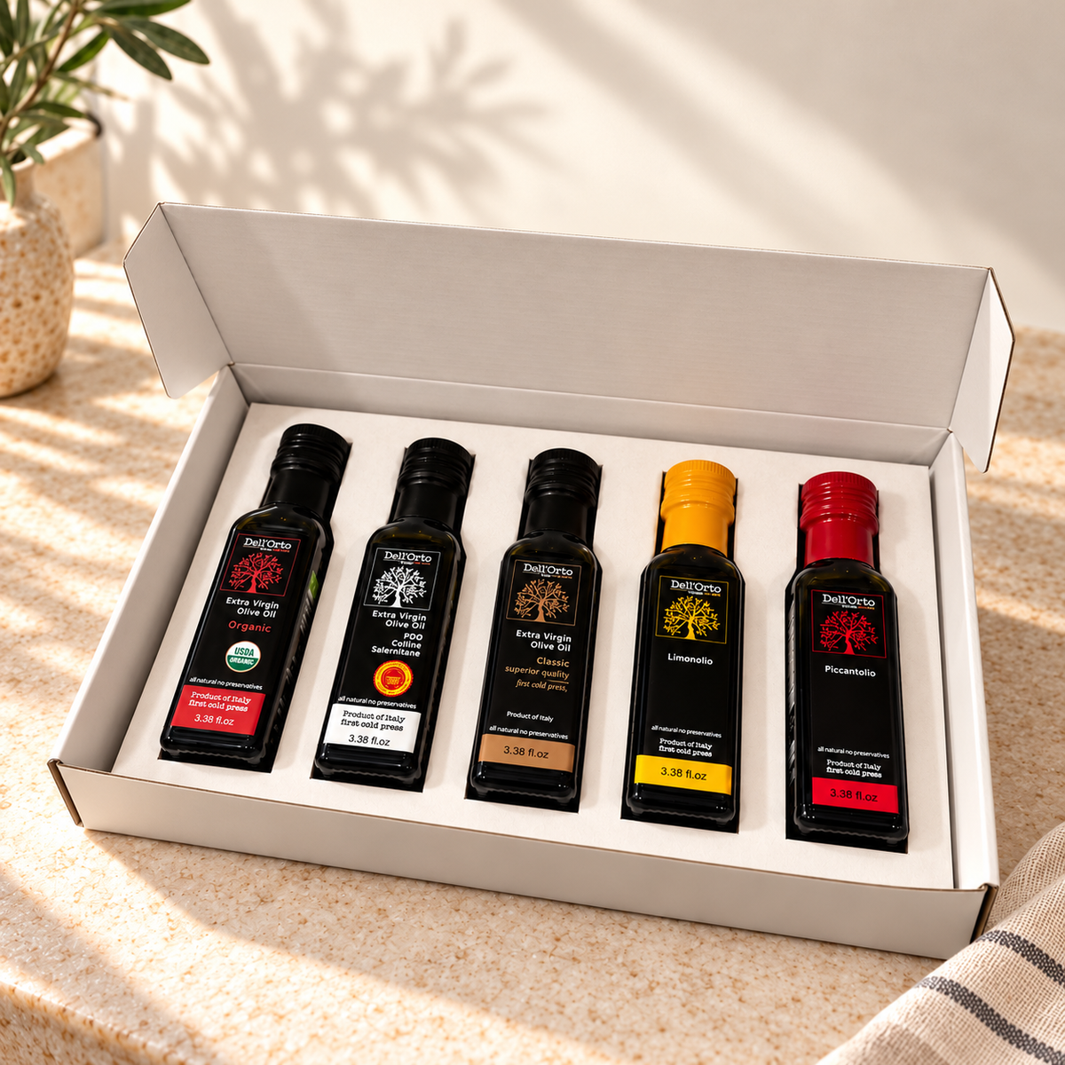 Dell’Orto Extra Virgin Olive Oil Gift Set – Five 100ml Gourmet Italian EVOO Bottles